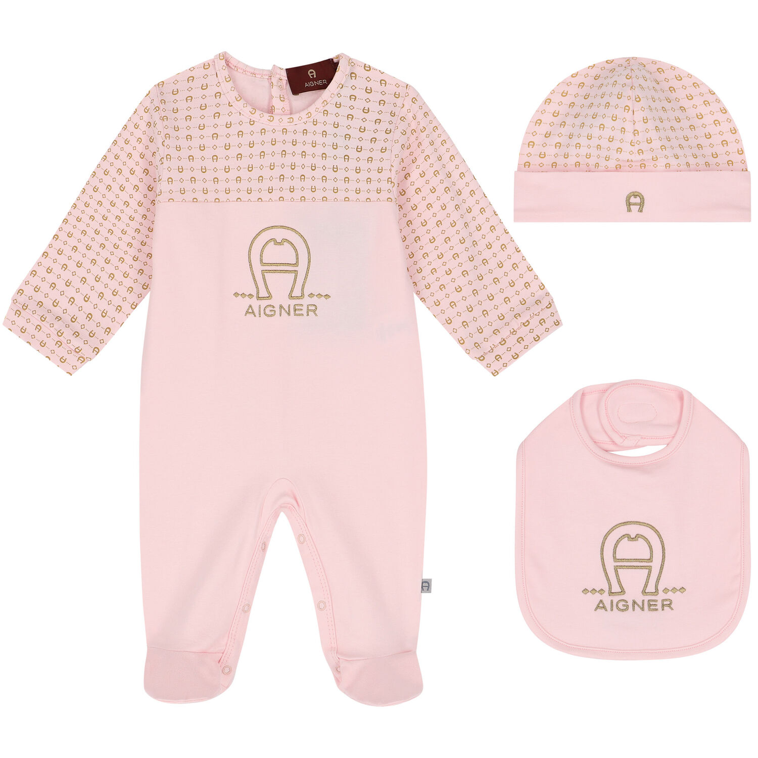 Pink & Gold Logo Babygrow Set, 1, hi-res