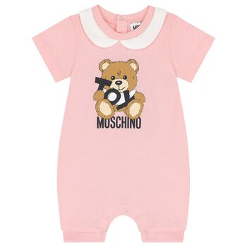 Baby Girls Pink Teddy Bear Logo Romper