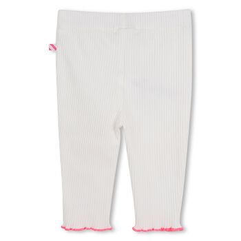 Younger Girls White & Pink Heart Leggings 