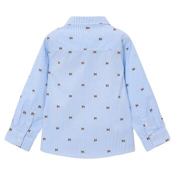 Boys Blue & White Dog Striped Shirt