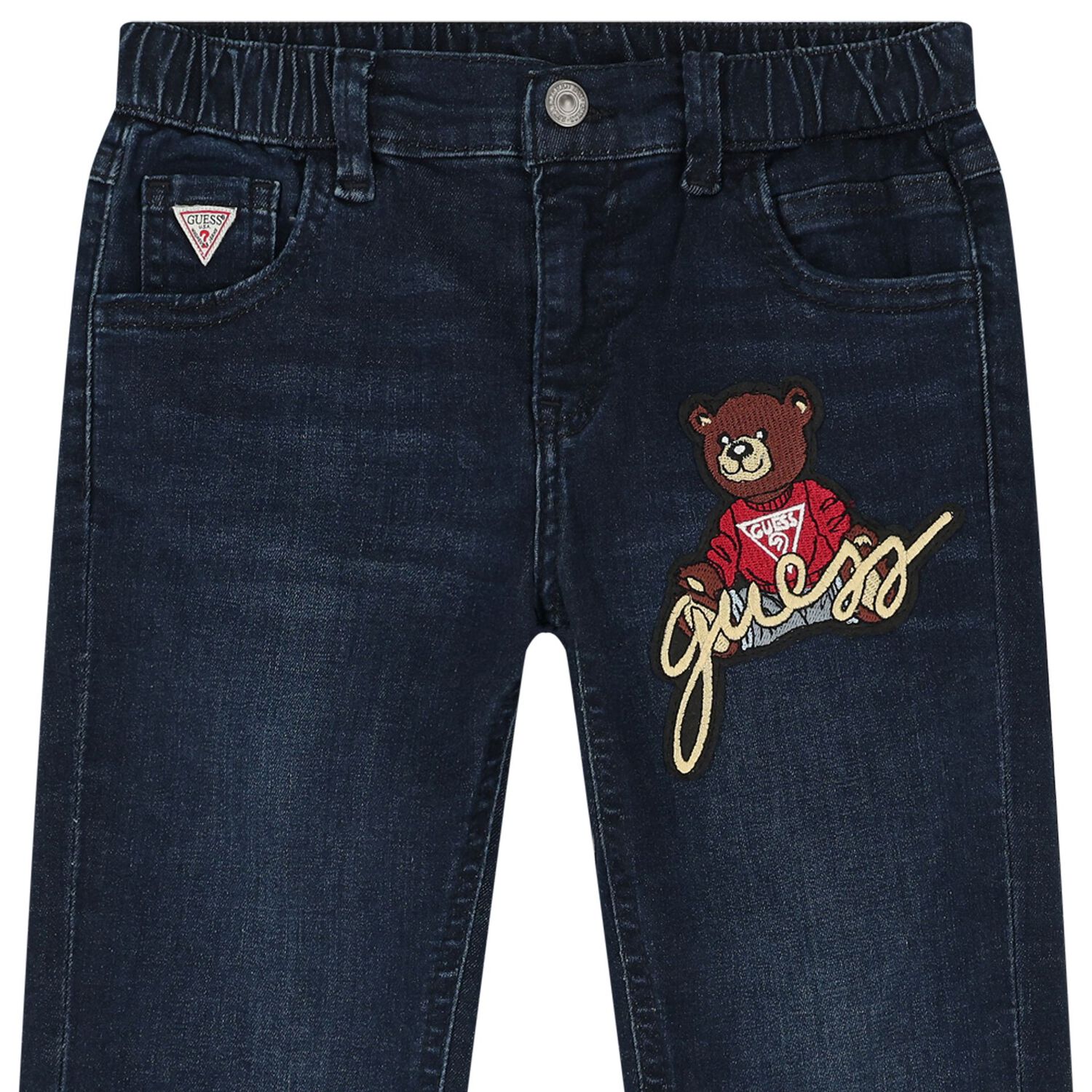 Boys Blue Teddy Bear Logo Denim Jeans, 1, hi-res image number null