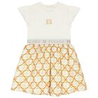 Girls Ivory & Beige Logo Dress, 1, hi-res