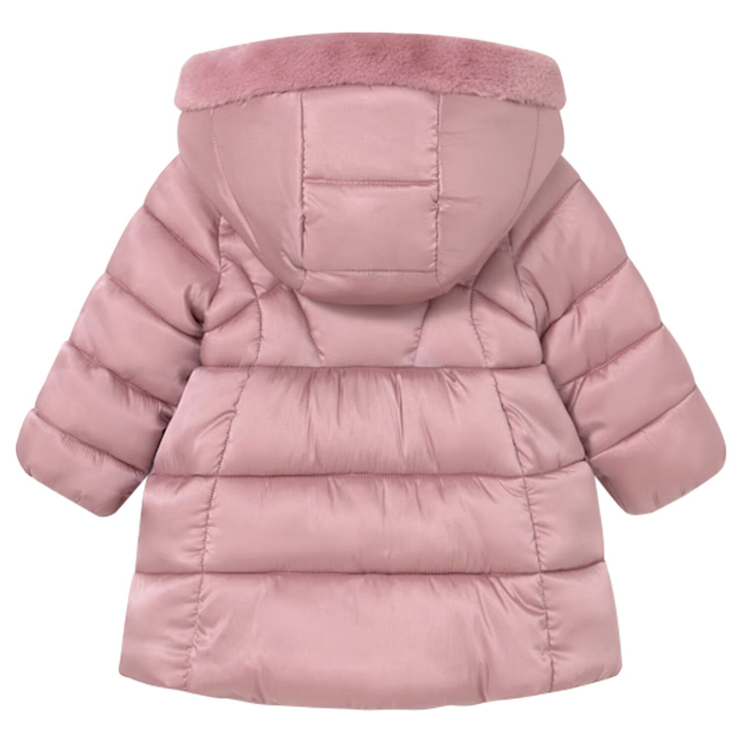 Younger Girls Pink Hooded Puffer Coat, 1, hi-res