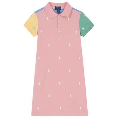 Girls Pink & Blue Logo Piqué Polo Dress