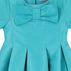 Girls Turquoise Satin Bow Dress, 1, hi-res