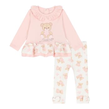 Baby Girls Pink & White Teddy Bear Leggings Set