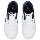 Boys White & Denim Blue Logo Trainers, 1, hi-res