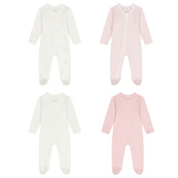 Baby Girls White & Pink Babygrows ( 4 Pack )
