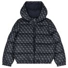 Boys Navy Blue Logo Padded Puffer Jacket, 2, hi-res