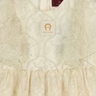 Girls Ivory & Gold Logo Embroidered Dress, 1, hi-res