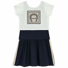 Girls Navy Blue & Ivory Logo Dress Set, 1, hi-res