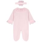 Baby Girl Pink Lace Tulle Babygrow & Headband Set, 1, hi-res