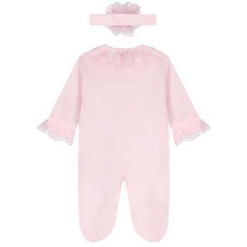 Baby Girl Pink Lace Tulle Babygrow & Headband Set