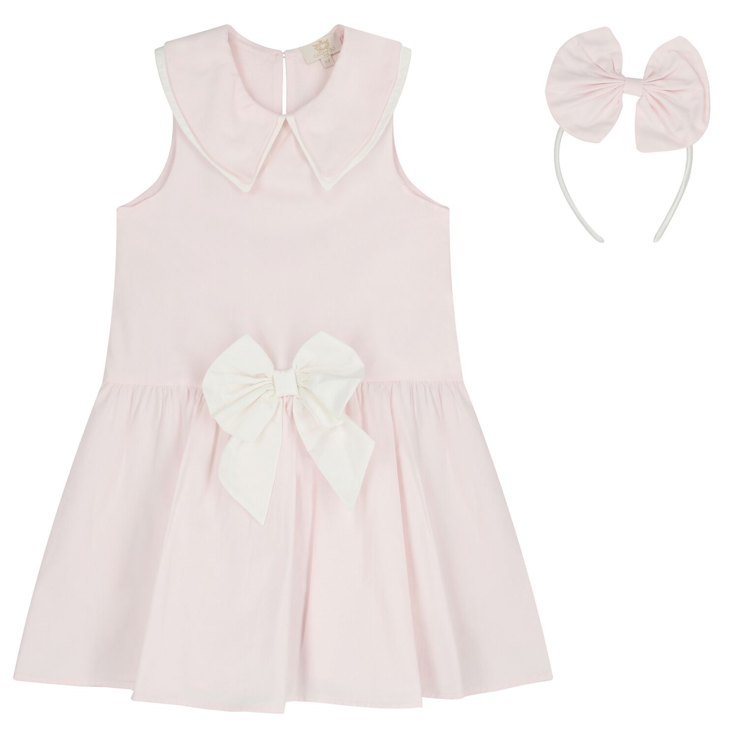 Girls Pink Bow Dress & Headband Set, 1, hi-res