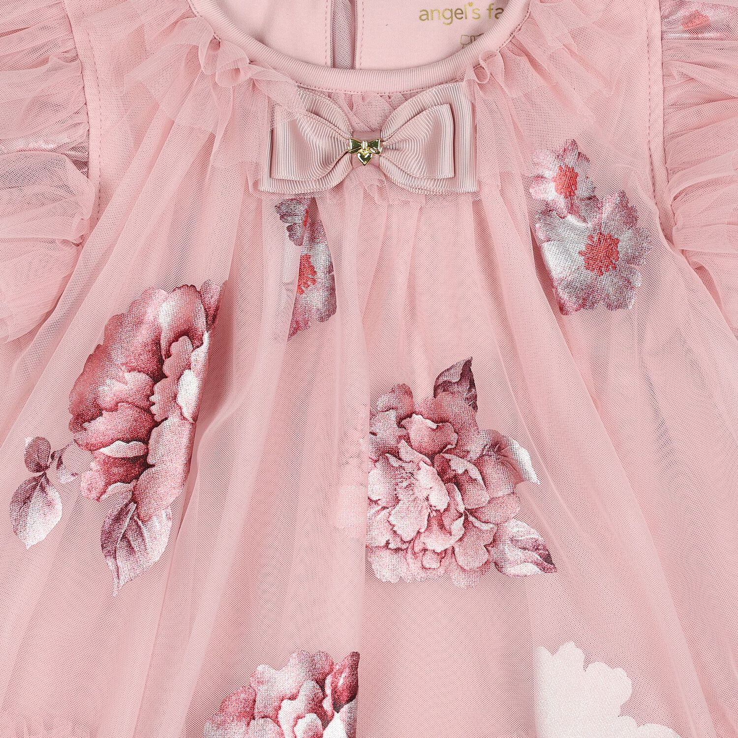 Baby Girls Pink Tulle Floral Dottie Dress, 1, hi-res