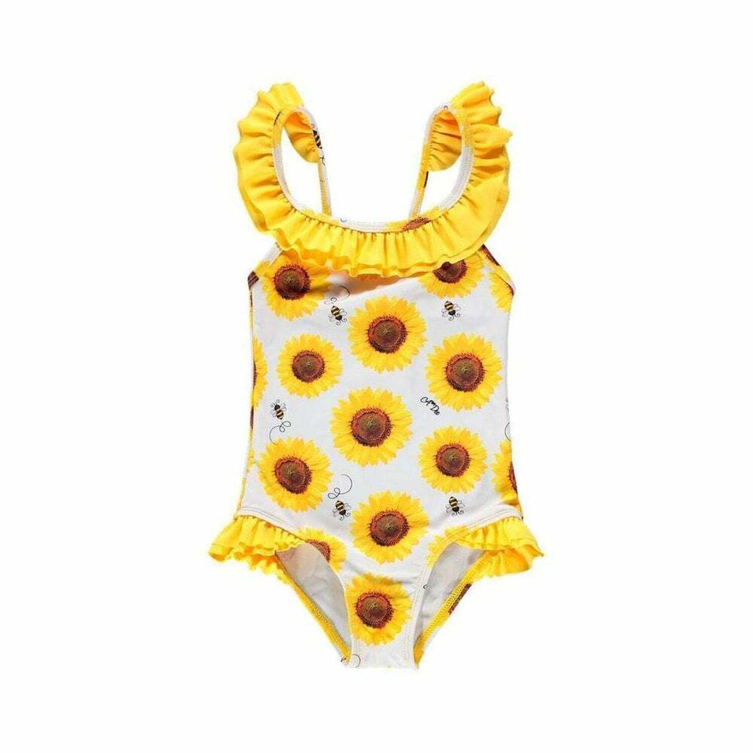 Girls Sunflower Swimsuit, 1, hi-res