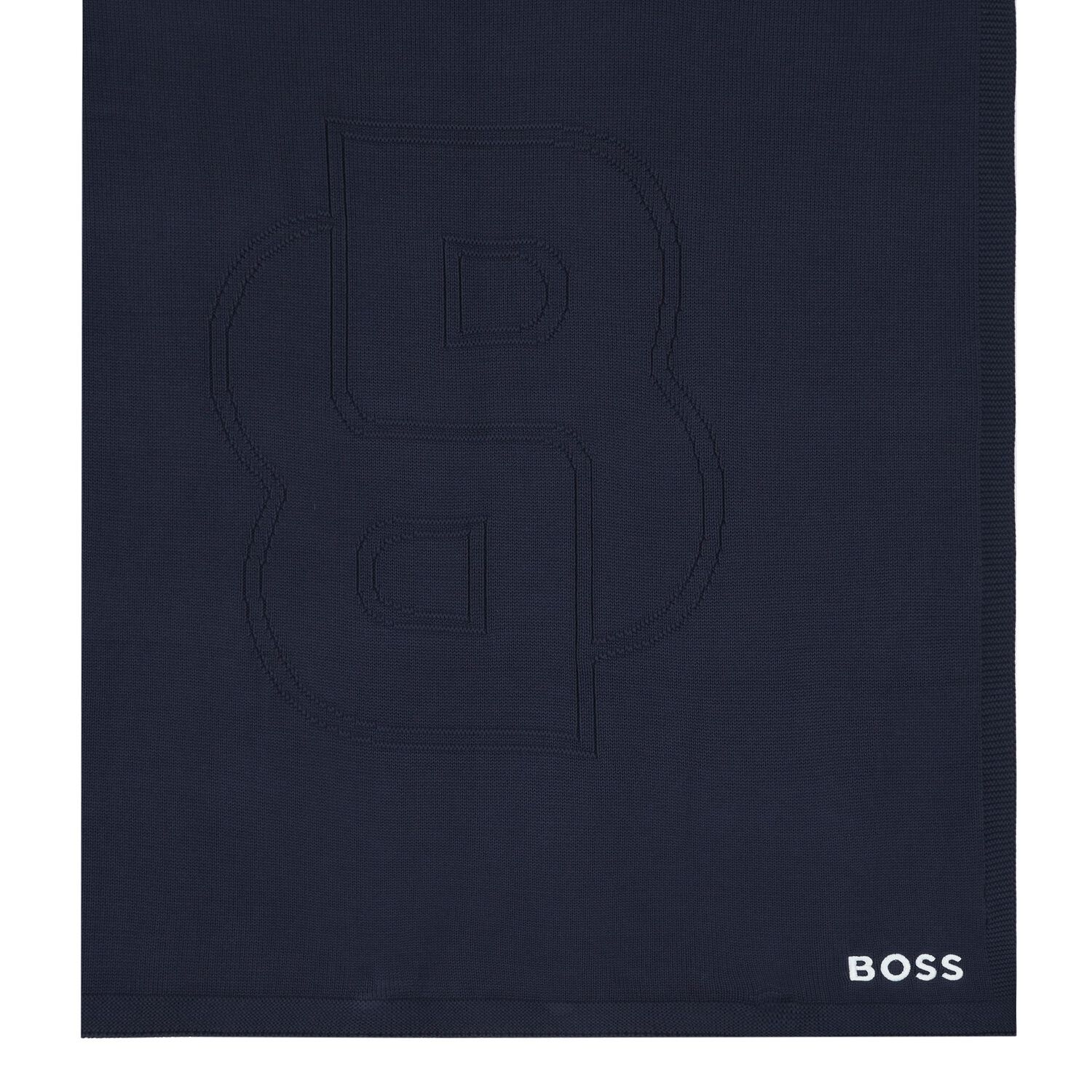 Baby Boys Navy Blue Logo Knit Blanket, 3, hi-res