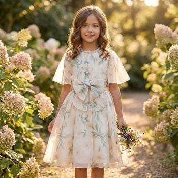 Girls Ivory Chiffon Floral Dress