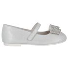 Girls Silver Embellished Bow Shoes, 1, hi-res