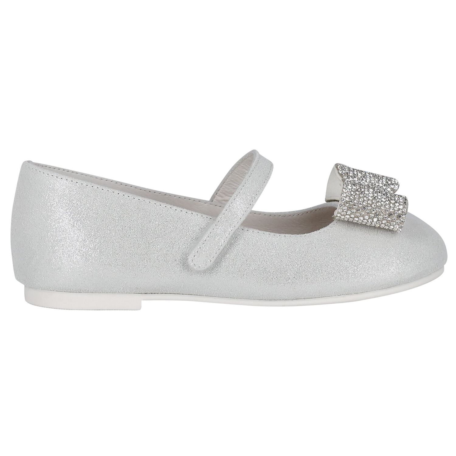 Girls Silver Embellished Bow Shoes, 1, hi-res