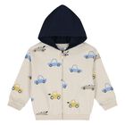Younger Boys Beige, Yellow & Navy Blue Car Tracksuit Set, 3, hi-res