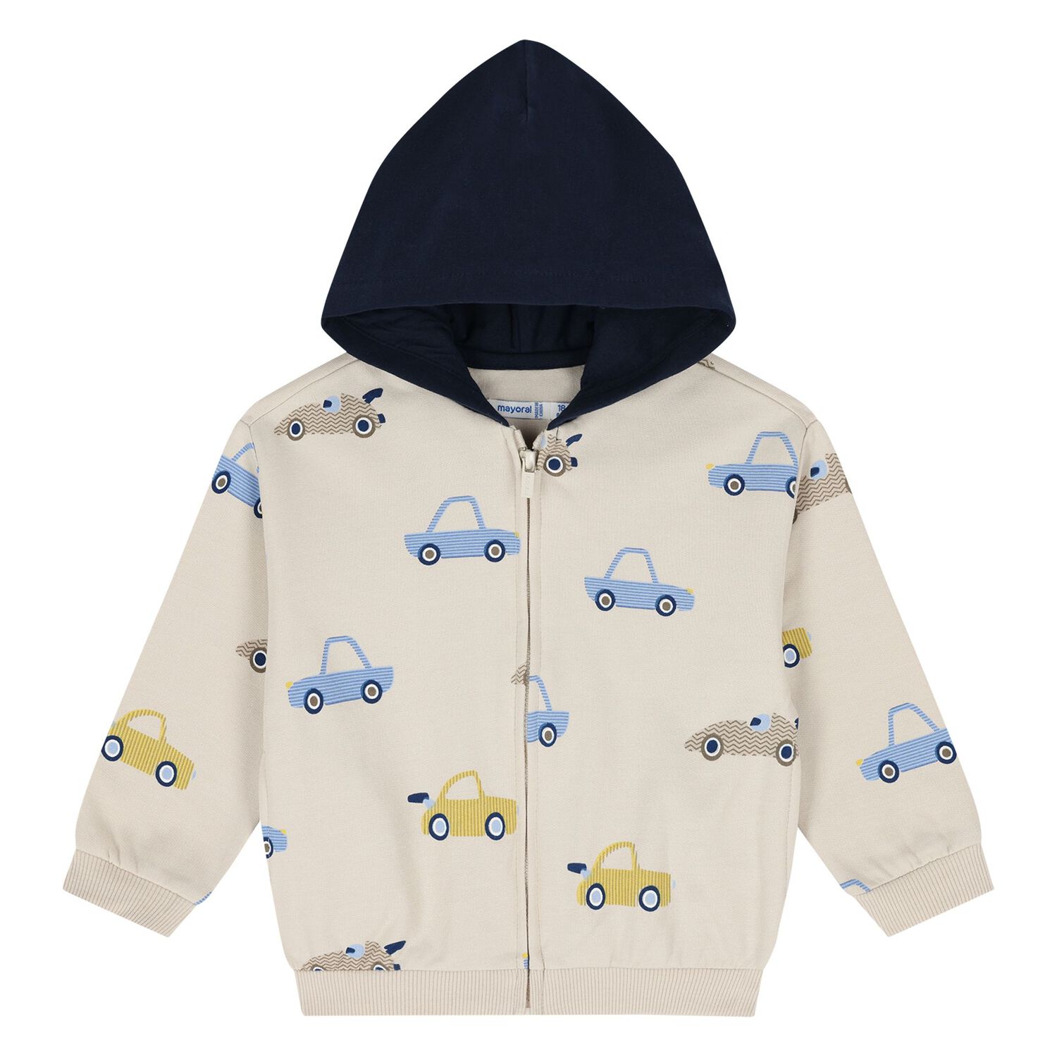 Younger Boys Beige, Yellow & Navy Blue Car Tracksuit Set, 3, hi-res