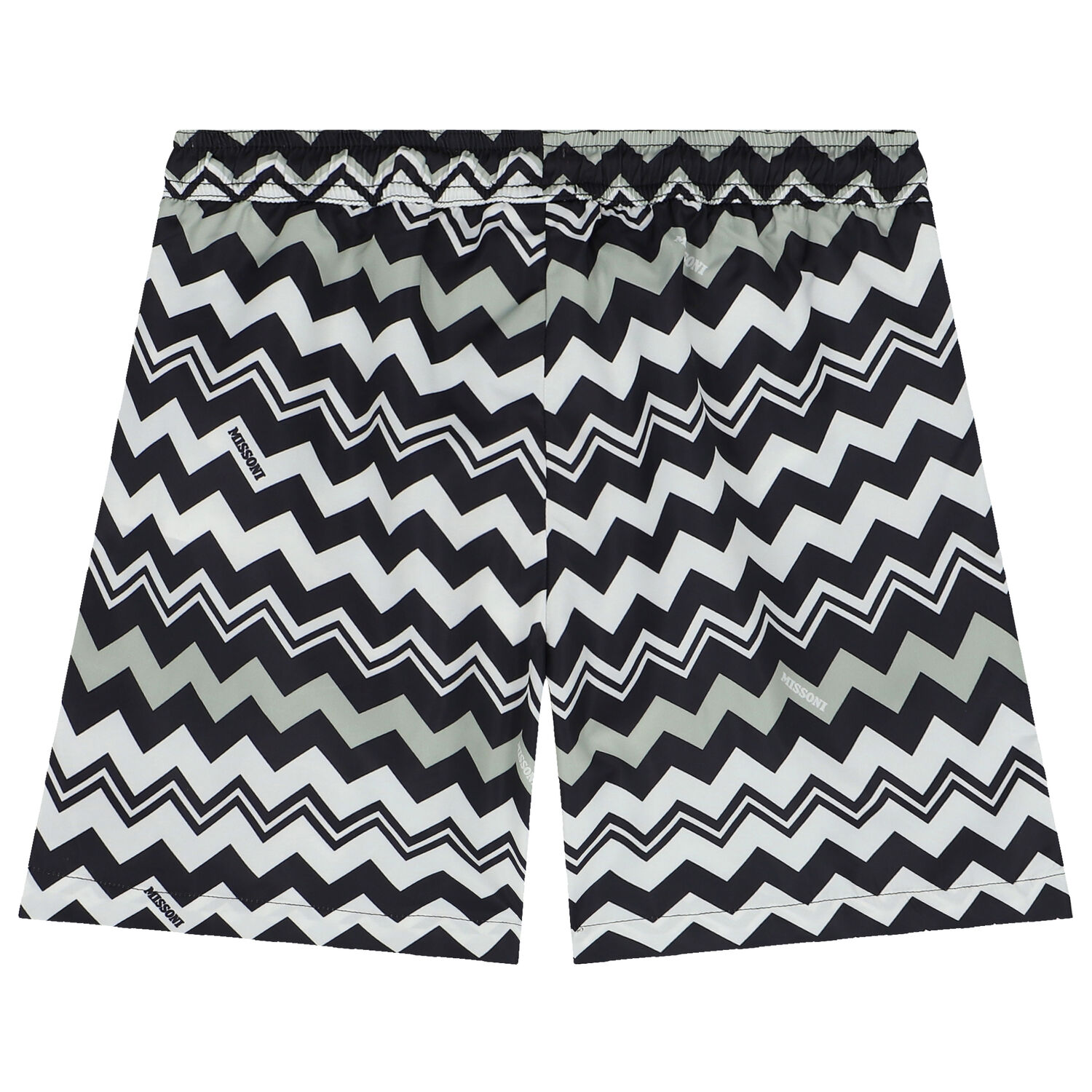 Boys Black & White Zigzag Logo Swim Shorts, 1, hi-res