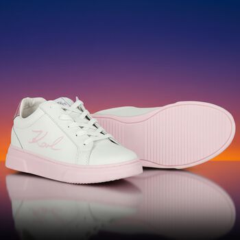 Girls White & Pink Logo Trainers