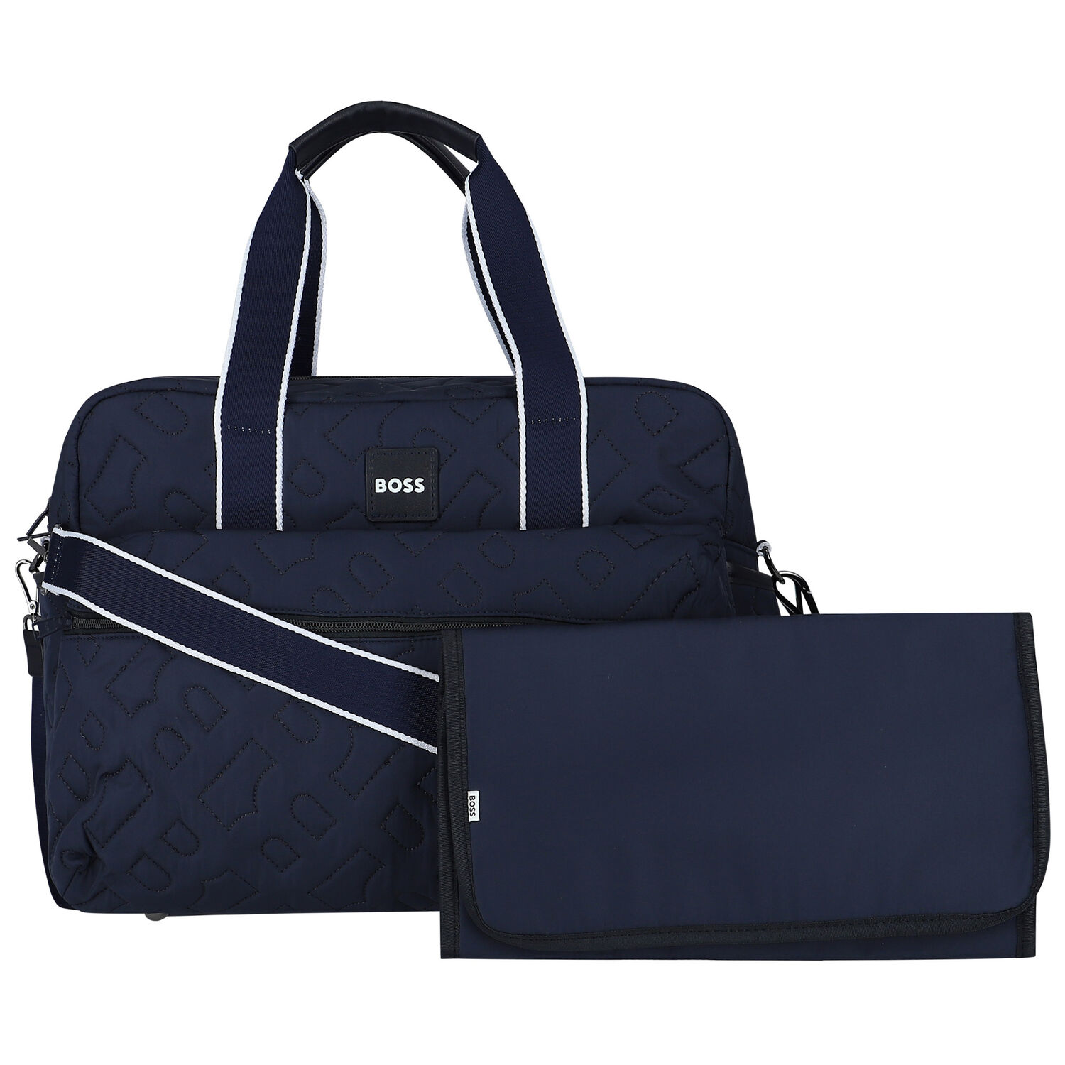 Navy Blue Logo Quilted Baby Changing Bag, 1, hi-res