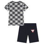 Boys Navy Blue Logo Shorts Set, 2, hi-res