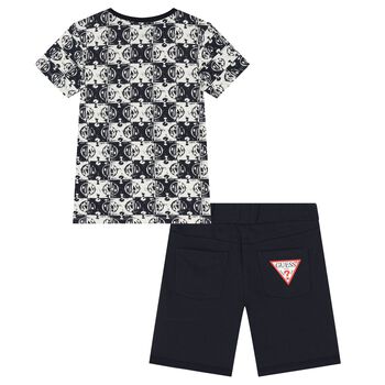 Boys Navy Blue Logo Shorts Set