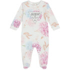 Baby Girls White Floral Logo Babygrow, 3, hi-res