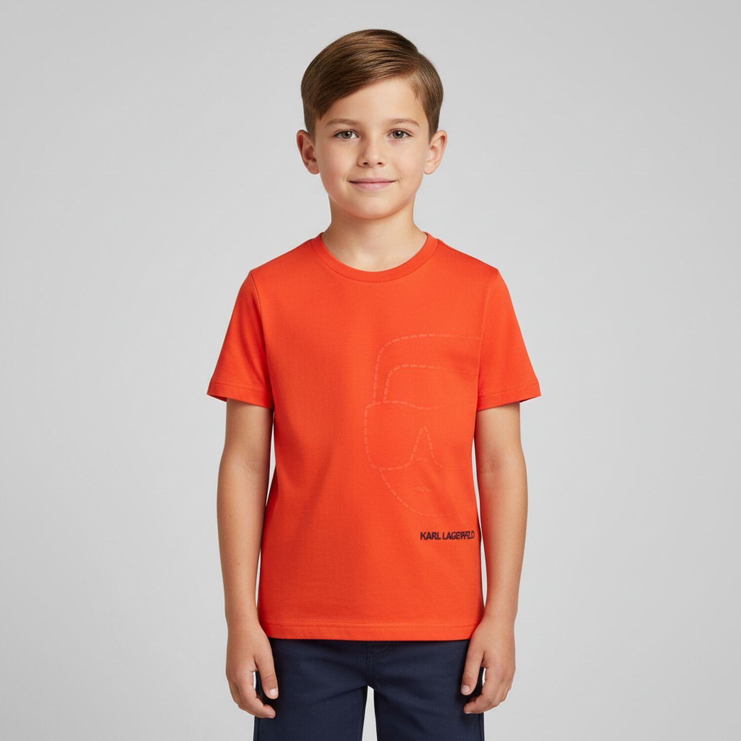 Boys Orange Ikonik Karl Logo T-Shirt, 1, hi-res