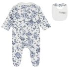 Baby Boys Ivory & Navy Blue Toile De Jouy Babygrow Gift Set, 1, hi-res