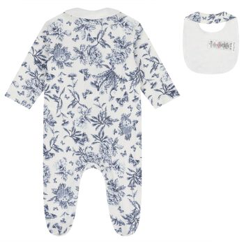 Baby Boys Ivory & Navy Blue Toile De Jouy Babygrow Gift Set