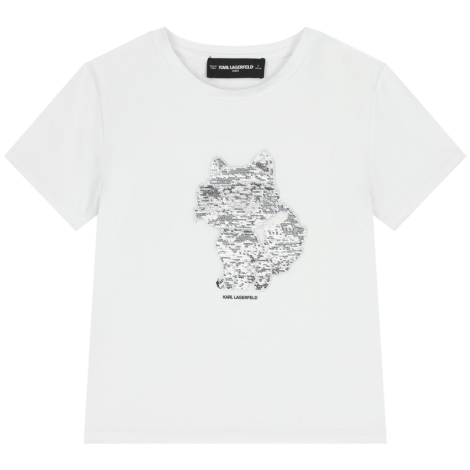 Girls White Reversible Sequin Choupette T-Shirt, 1, hi-res