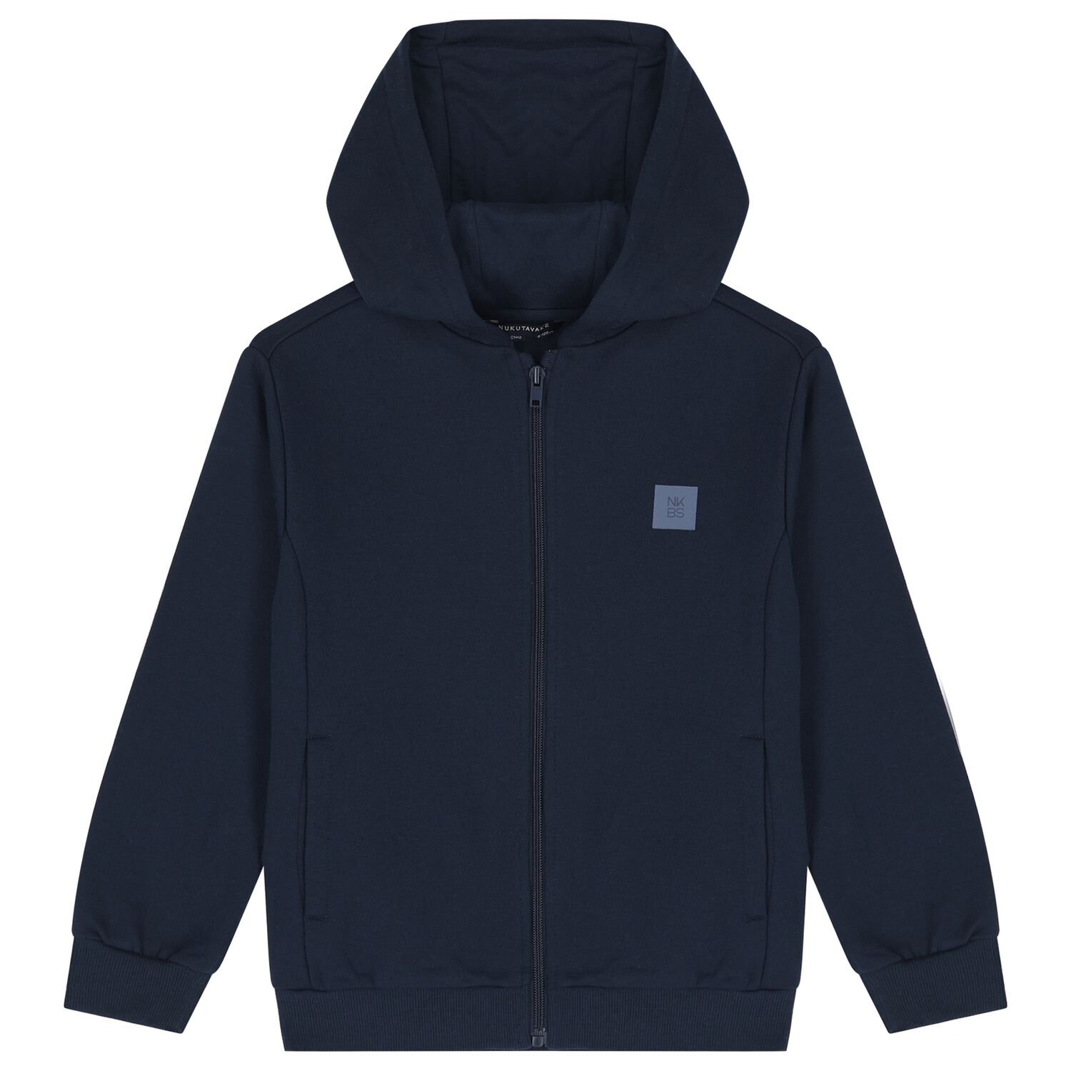 Boys Navy Blue Hooded Zip Up Top, 1, hi-res