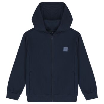Boys Navy Blue Hooded Zip Up Top