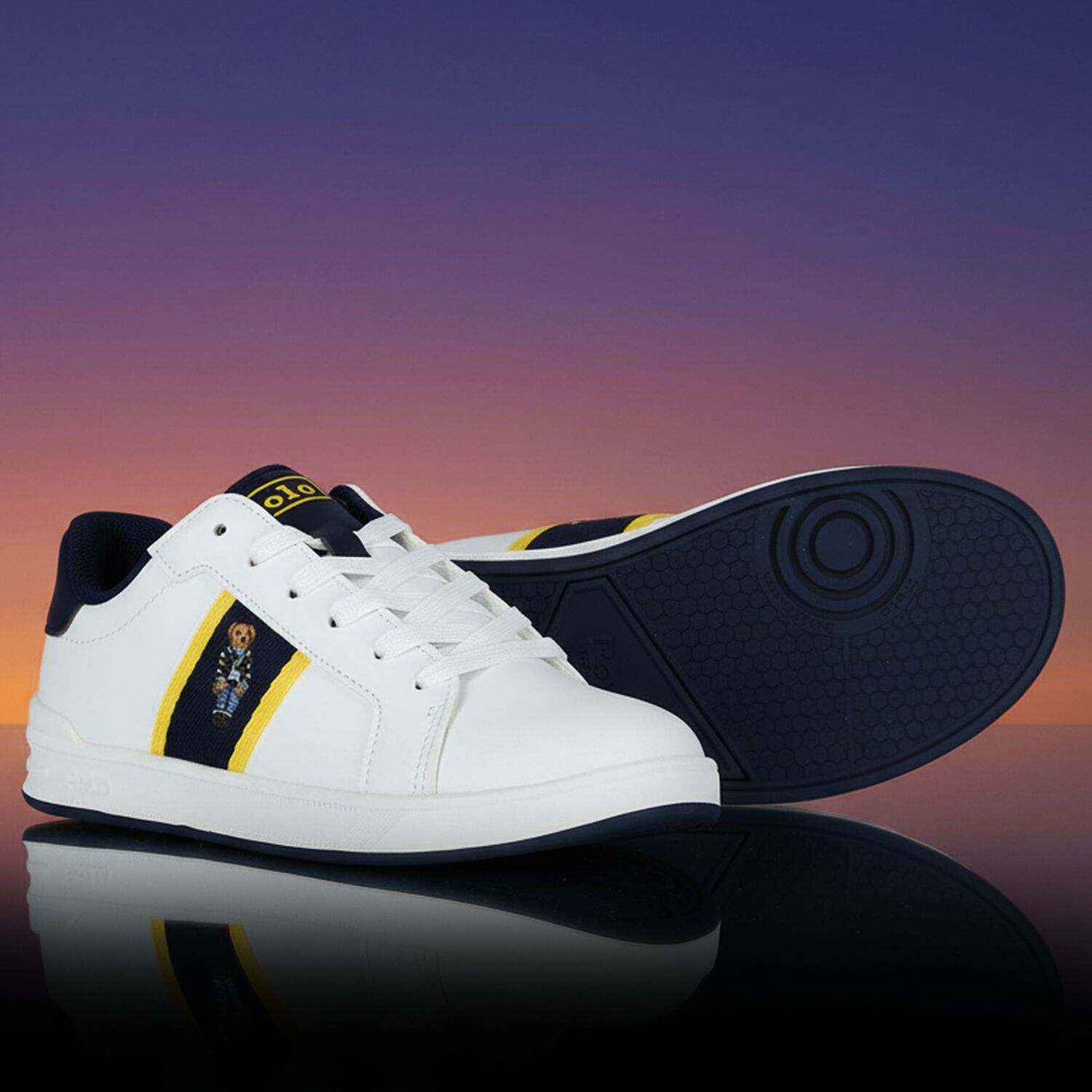 Boys White & Navy Blue Trainers, 1, hi-res