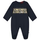 Baby Boys Navy Blue & Gold Logo Babygrow Set, 1, hi-res