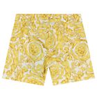 Younger Boys White & Gold Barocco Shorts, 1, hi-res