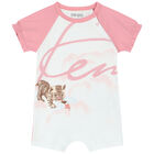 Baby Girls White & Pink Logo Romper, 1, hi-res
