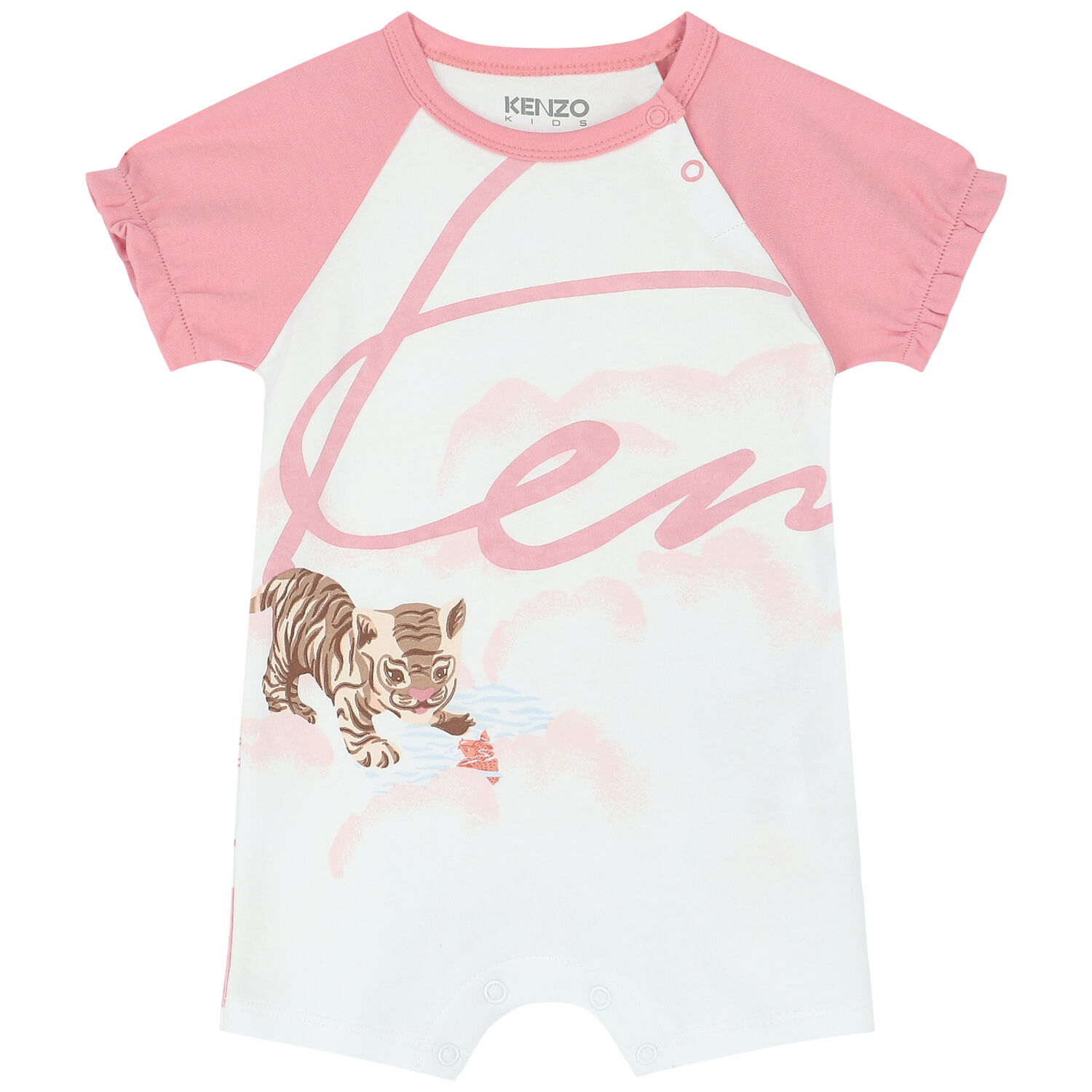 Baby Girls White & Pink Logo Romper, 1, hi-res