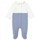 Baby Boys Blue & Ivory Dungaree Babygrow, 1, hi-res