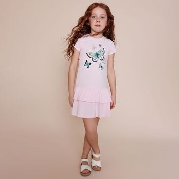Girls Pink Butterflies Logo Dress