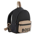 Boys Black & Beige Logo Backpack, 1, hi-res