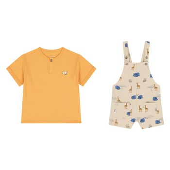 Younger Boys Orange & Beige Safari Dungaree Set