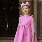 Girls Pink Castle Jacquard Bow Headband, 2, hi-res