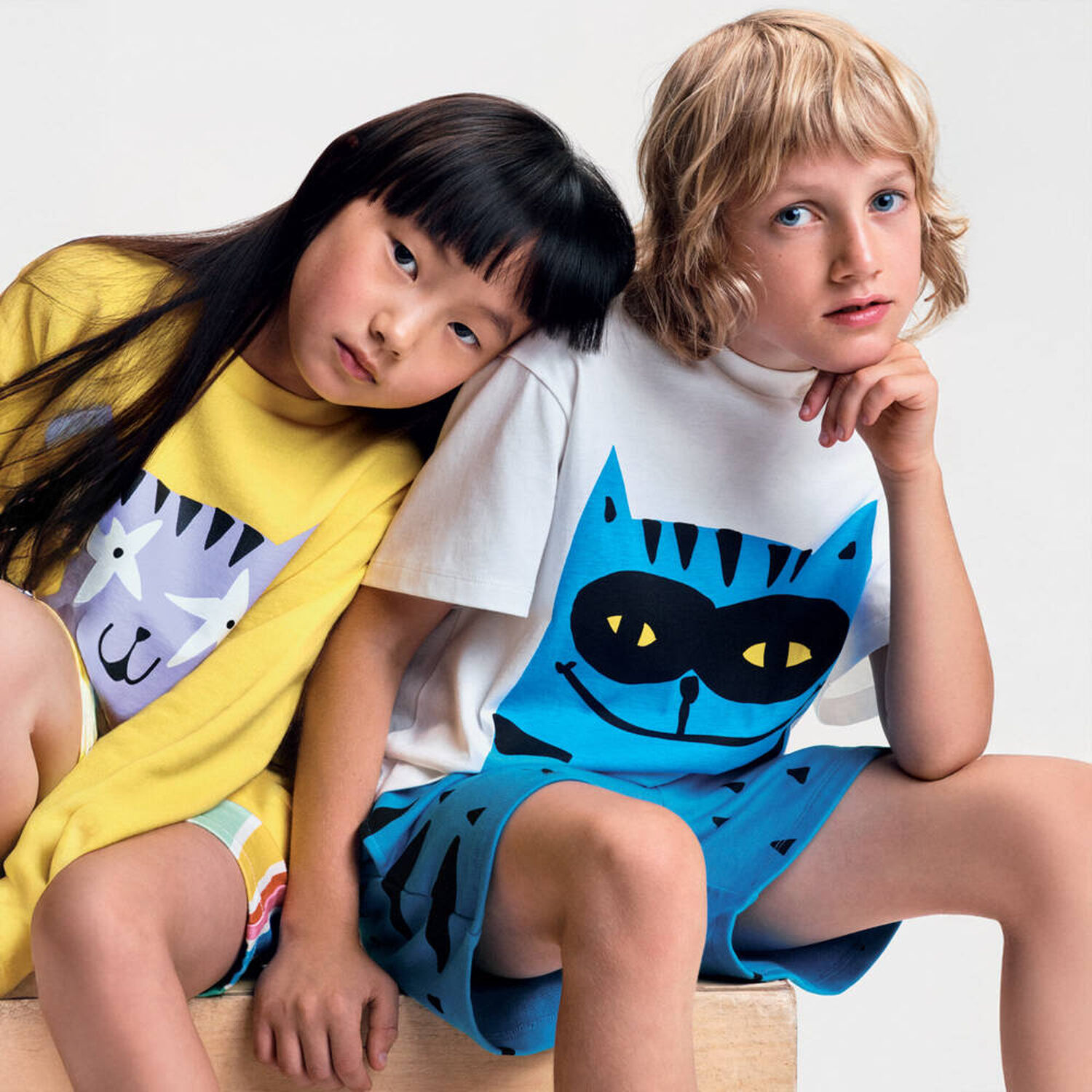 Boys Ivory & Blue Cat T-Shirt, 1, hi-res