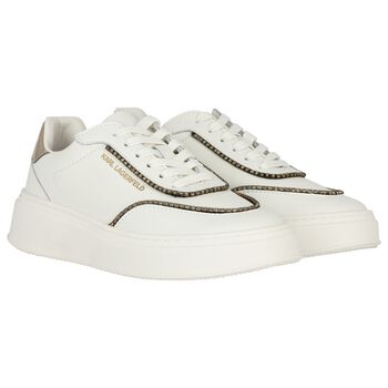 Girls White & Gold Logo Trainers